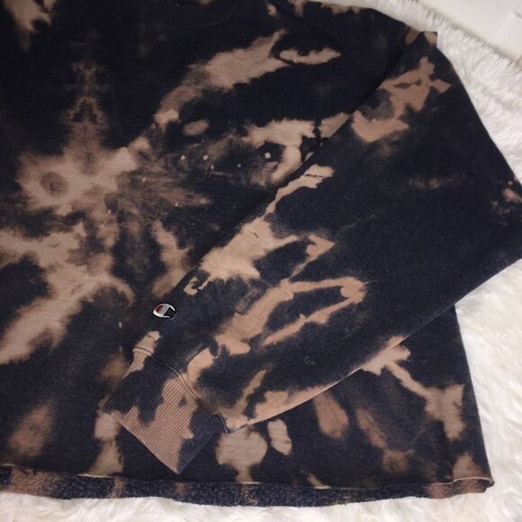 Champion ECO Cropped Bleached Tie Dye Sweatshirt Sz XL Warm Boho Cozy Beach - Picture 5 of 11